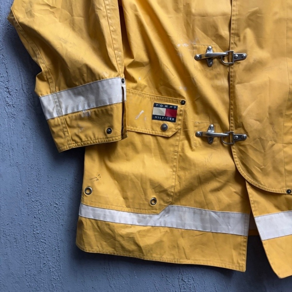 Vintage Tommy Hilfiger Fire Fighter Jacket XL Yellow 90s Maritime Expedition - Picture 3 of 11
